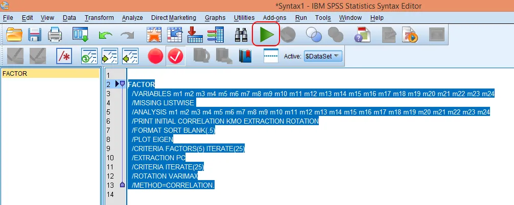 Syntax Editor cho phép viết và chạy các lệnh SPSS bằng code Giao diện cửa sổ câu lệnh SPSS với code syntax và các nút thực thi