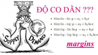 Độ co dãn của hàm cầu được tính qua các options dydx; eyex; eydx; dyex của lệnh margins trên Stata. Độ co dãn của hàm cầu sẽ dc tinh khác nhau ở các mô hình