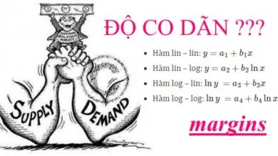 Độ co dãn của hàm cầu được tính qua các options dydx; eyex; eydx; dyex của lệnh margins trên Stata. Độ co dãn của hàm cầu sẽ dc tinh khác nhau ở các mô hình