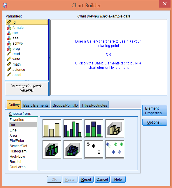 Giao diện cửa sổ Chart Builder trong SPSS