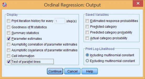 Thiết lập Output cho hồi quy thứ tự