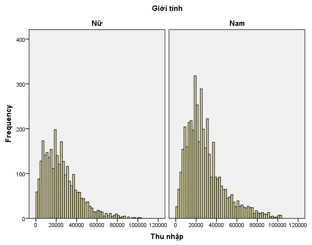 Biểu đồ histogram thu nhập theo giới tính