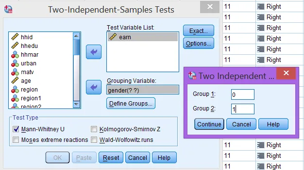 Giao diện thiết lập kiểm định Two-Independent-Samples Tests