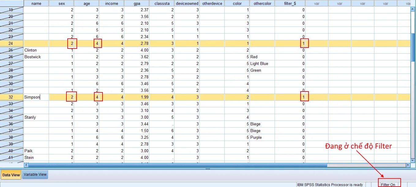 Kết quả lọc với điều kiện phức tạp trong SPSS