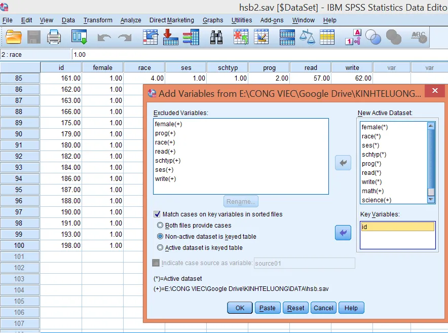 Giao diện chọn Non-active dataset is keyed table