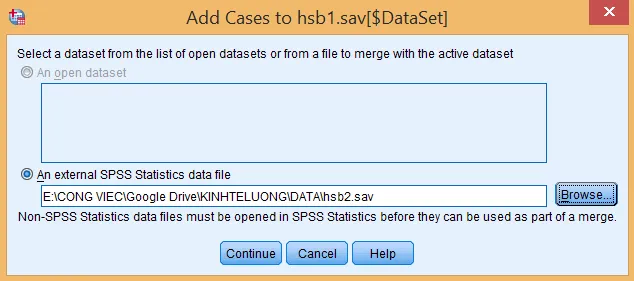 Giao diện tìm và chọn file dữ liệu cần nối