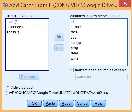 Cửa sổ so khớp biến giữa hai file dữ liệu