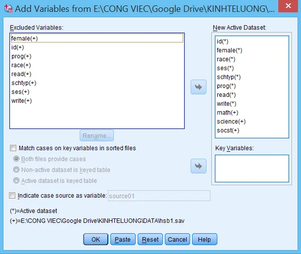 Cửa sổ cấu hình biến cần nối vào file hiện hành