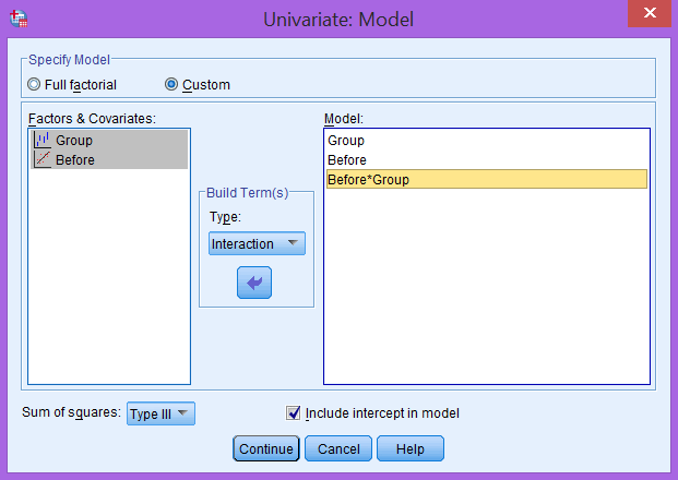 Cửa sổ Model với Custom model bao gồm Group, Before và Group*Before