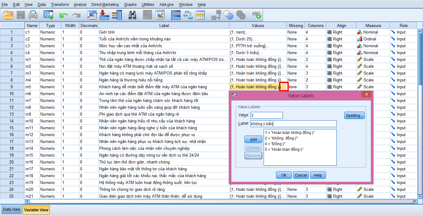 Nhập xuất dữ liệu với SPSS 3 Mã hóa giá trị biến trong SPSS